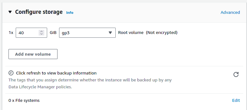 Configurações de Armazenamento do EC2