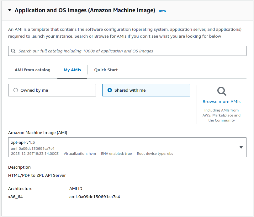 Select ZPL Server virtual machine image